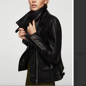 MANGO Leather biker jacket Black